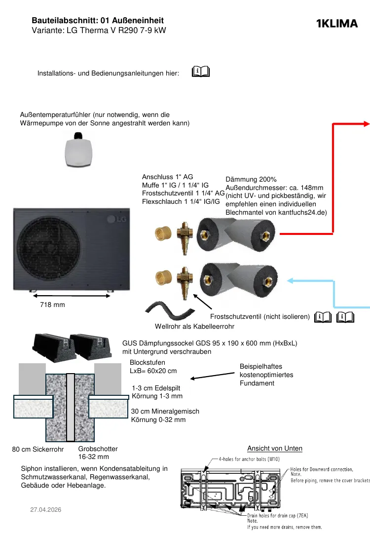 Bauteilschema einer Wärmepumpen-Außeneinheit